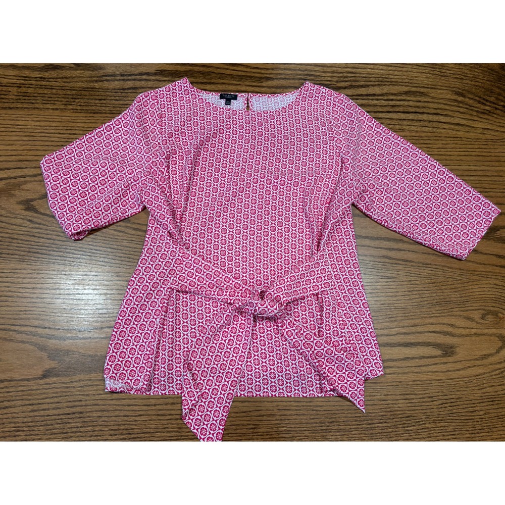 Talbots Plus Petite Pink Geometric Floral Tie Waist Blouse 2XP VN5084